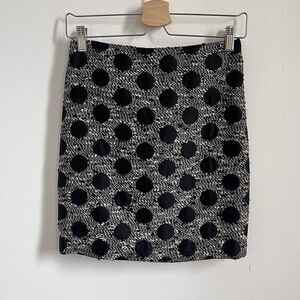 J McLaughlin Black Off White Polka Dot Boucle Tweed Elm Mini Skirt Sz 0 Wool Ble